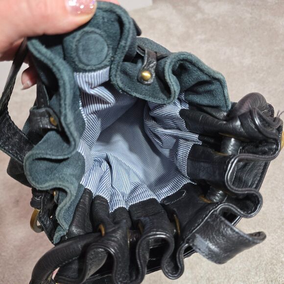 Anthropologie Holding horses suede leather teal black bucket shoulder handbag - Picture 6 of 12